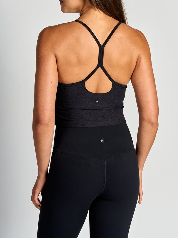 Cropped Tank Bra-Heather Black