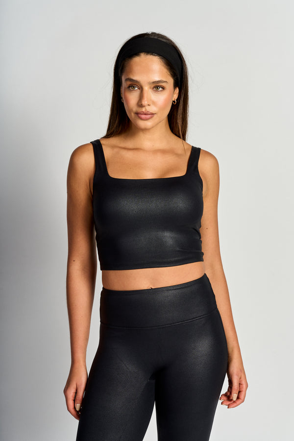 Peto Deportivo mujer Black Leather - Contour Bra Tank-Black Leather | La Forza Athletica