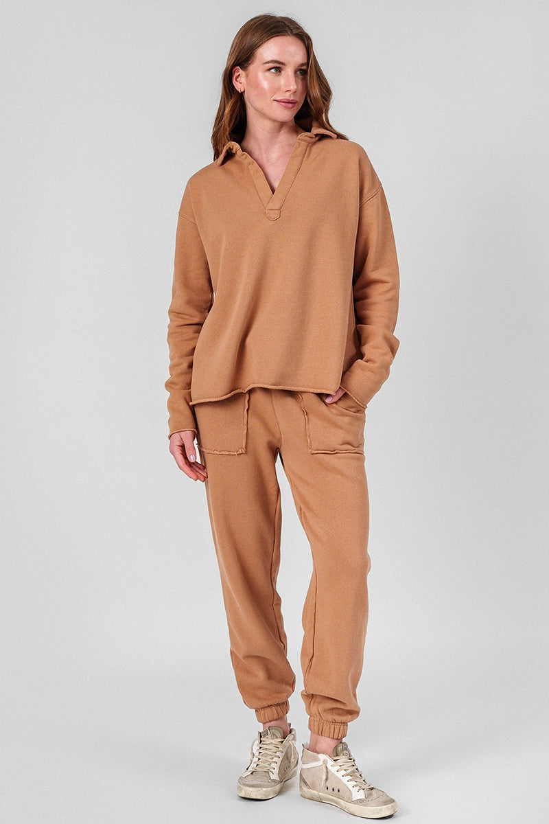 Poleras mujer Camel - Malibu Polo Sweatshir-Camel | La Forza Athletica