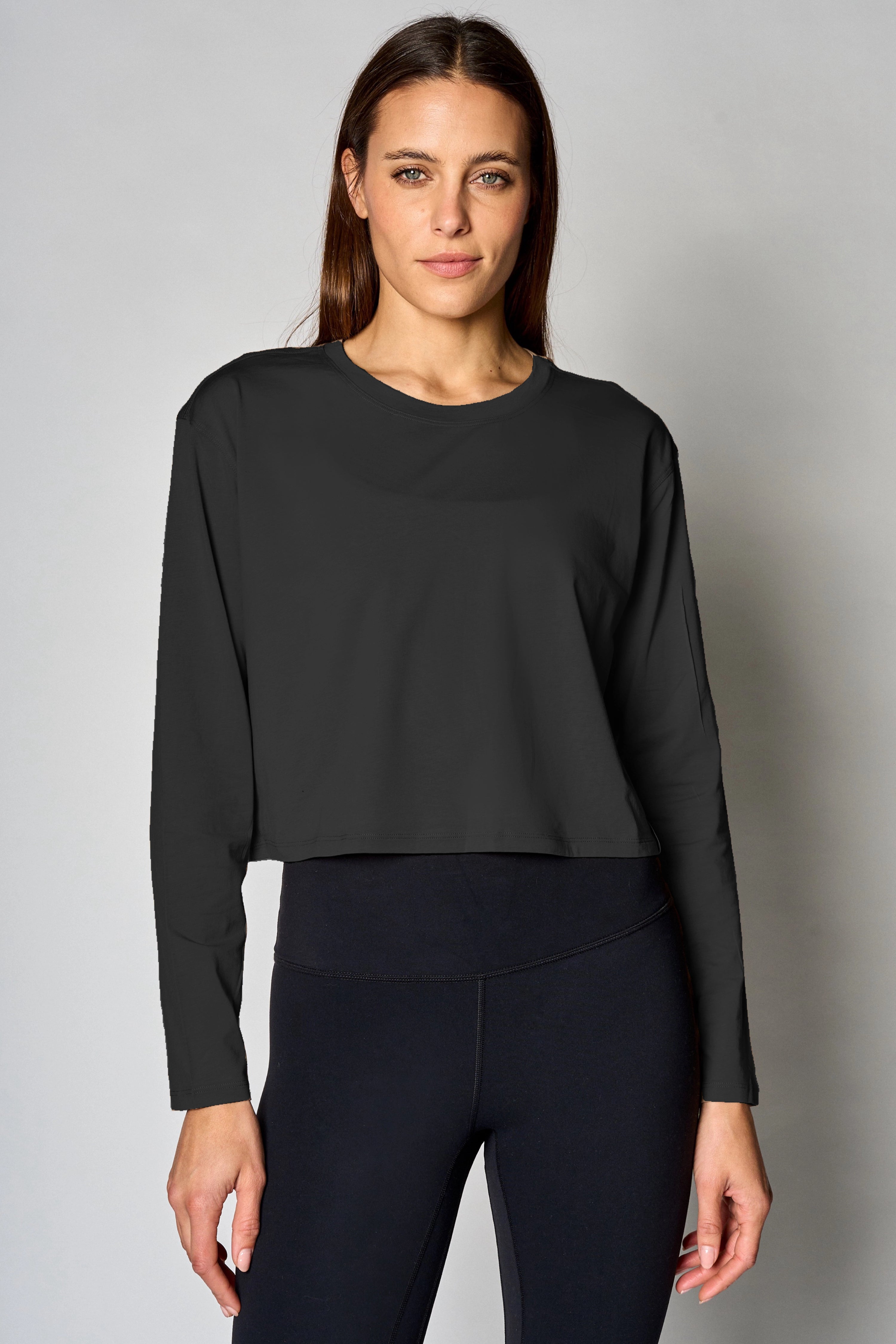 Pima Cotton Cropped Longsleeve-Black