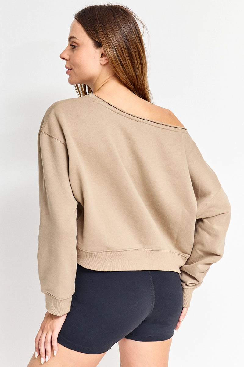 Off the Shoulder Sweatshirt-French Terry Taupe