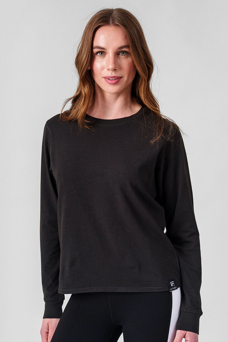 Poleras mujer Negro - Supima Long Sleeve-Stone Black | La Forza Athletica