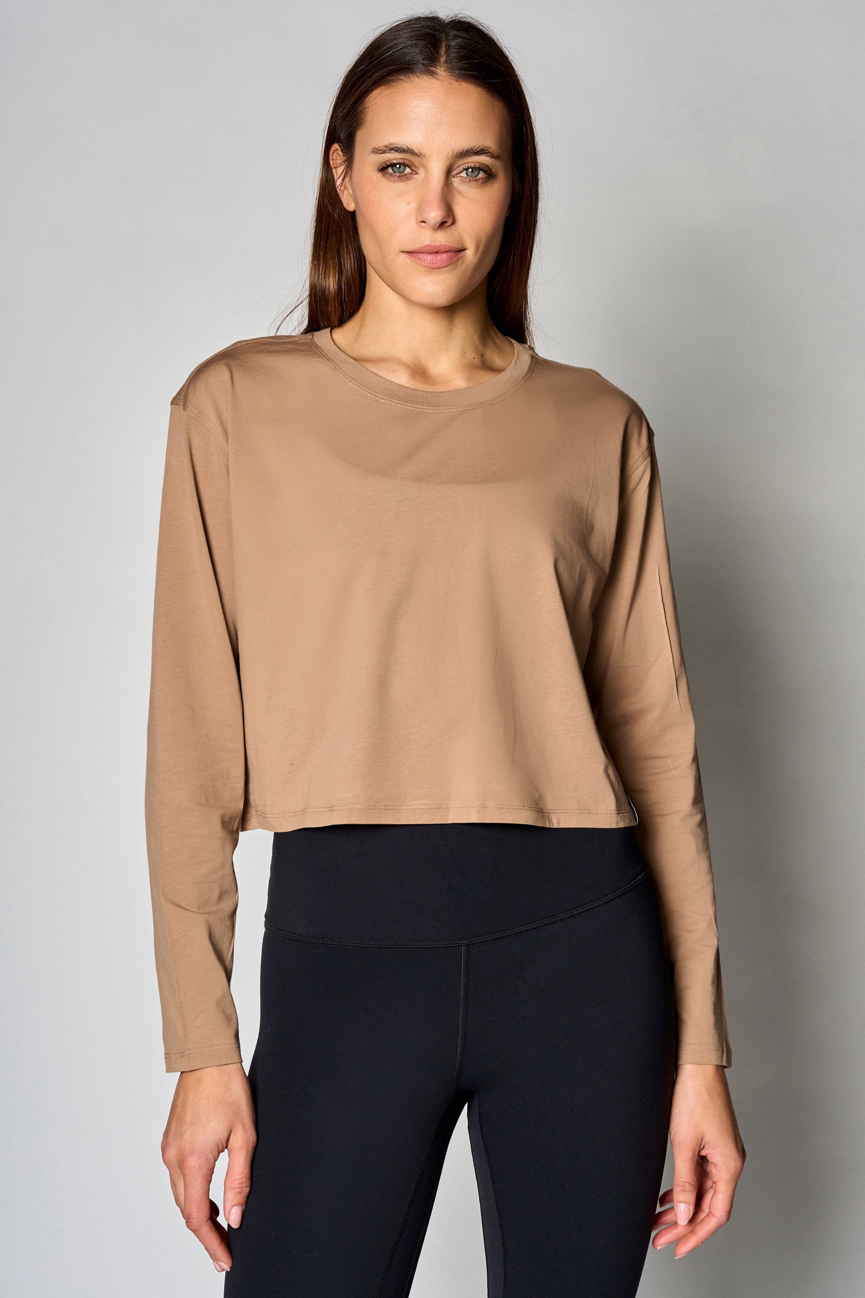 Pima Cotton Cropped Longsleeve-Taupe