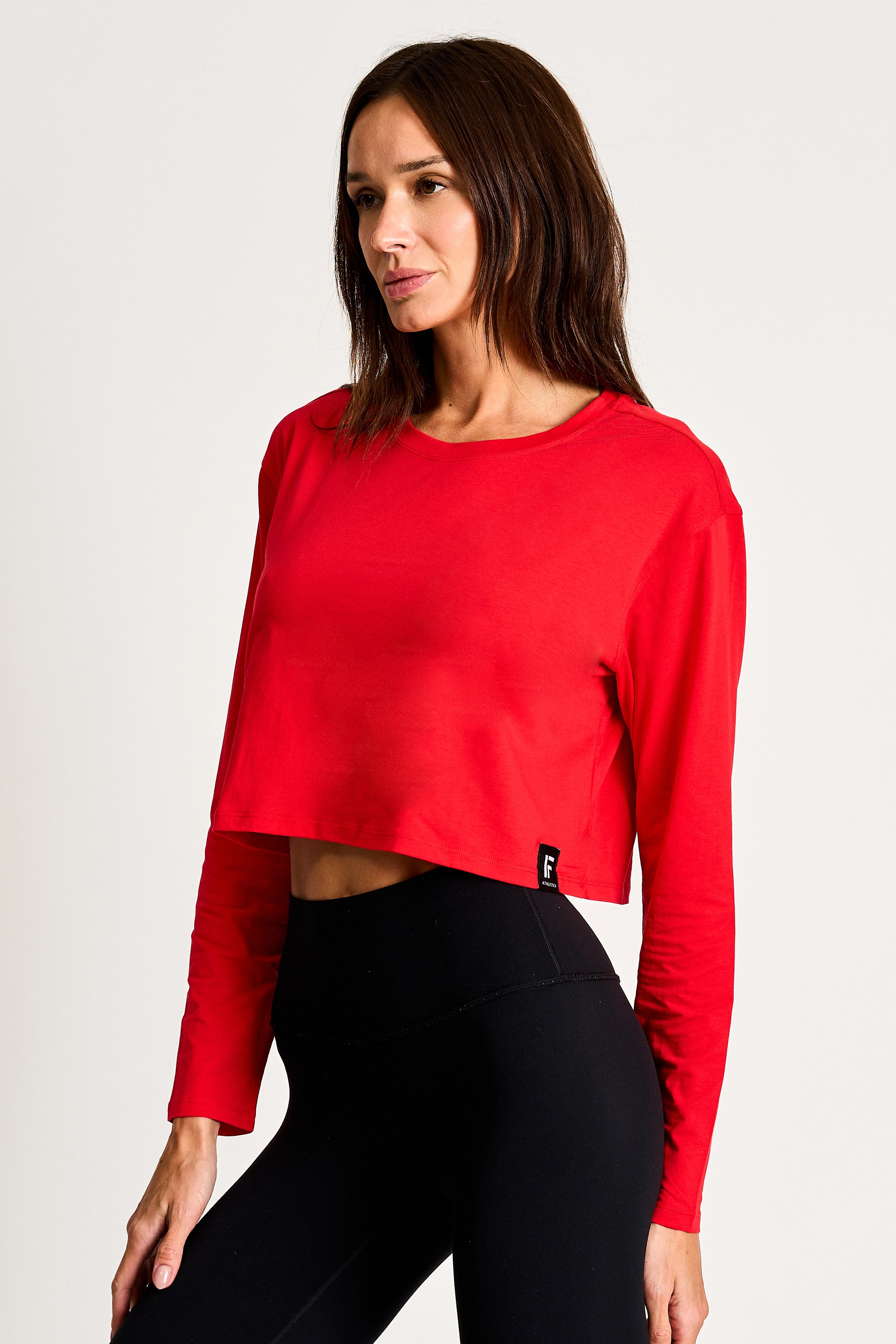 Pima Cotton Cropped Longsleeve-Red