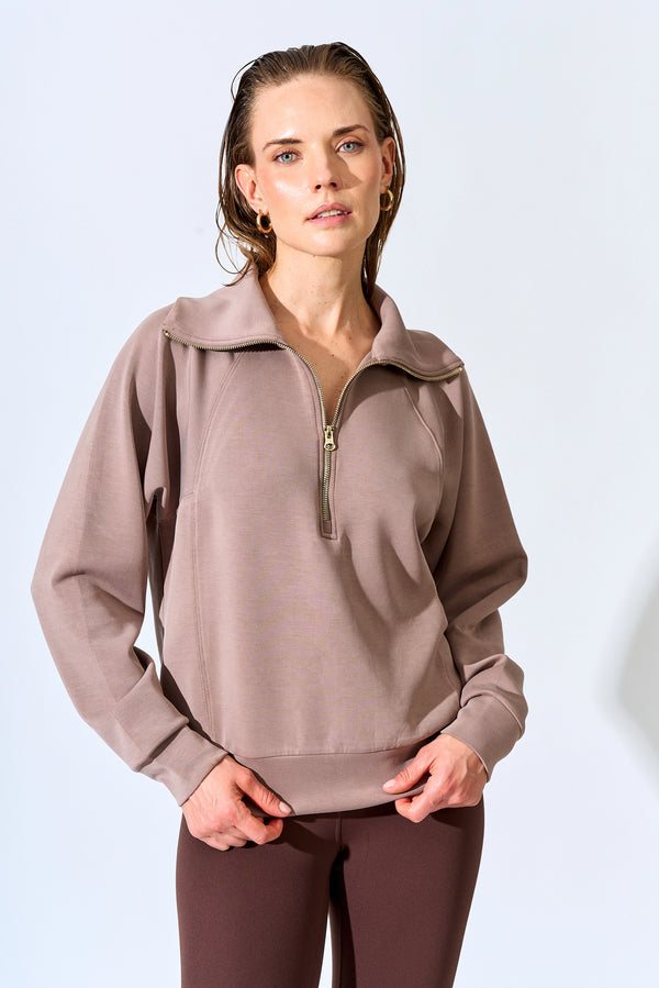 Polerones mujer - Scuba Half Zip Sweat-Taupe | La Forza Athletica