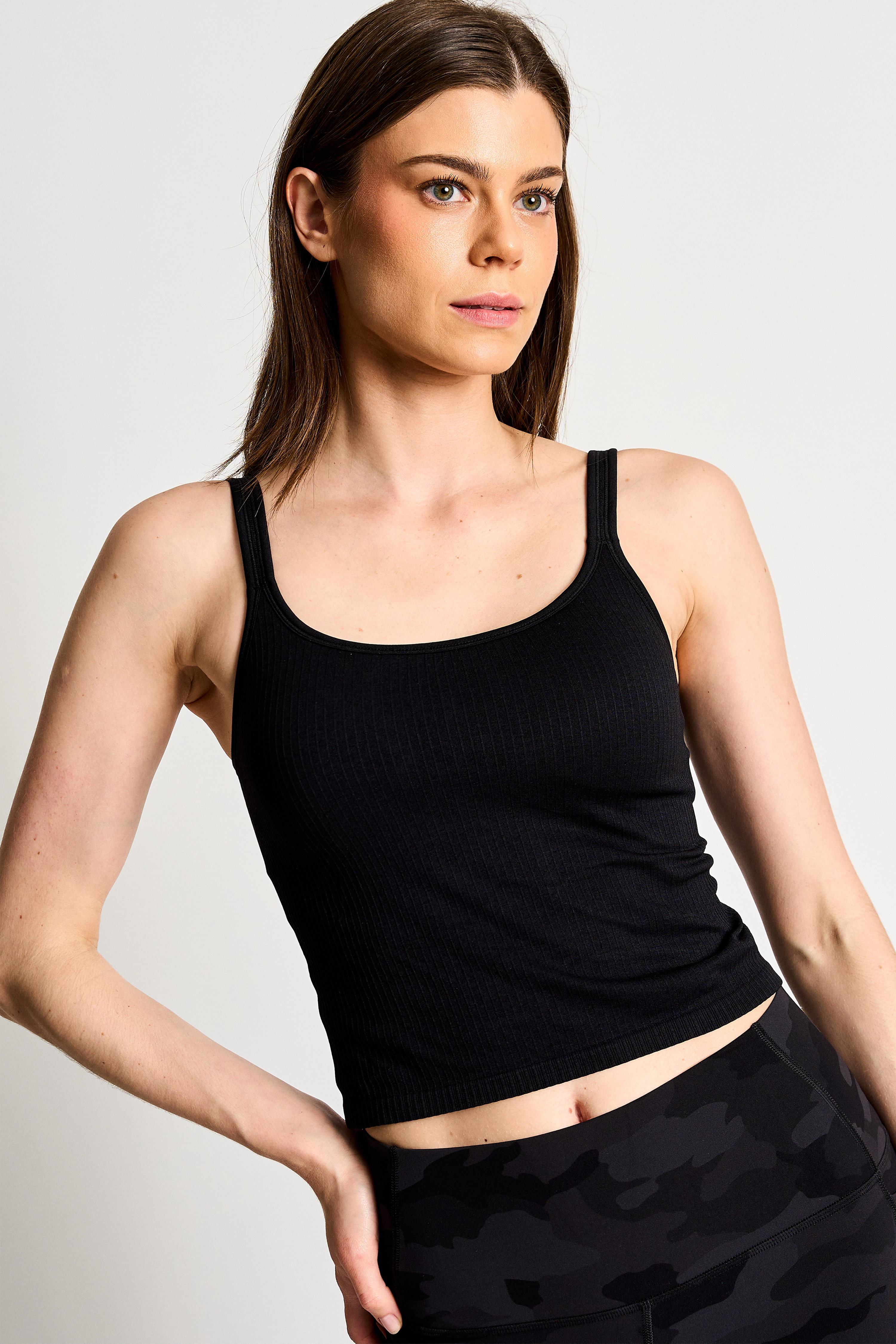 Seamless Ribbed Tank-Black