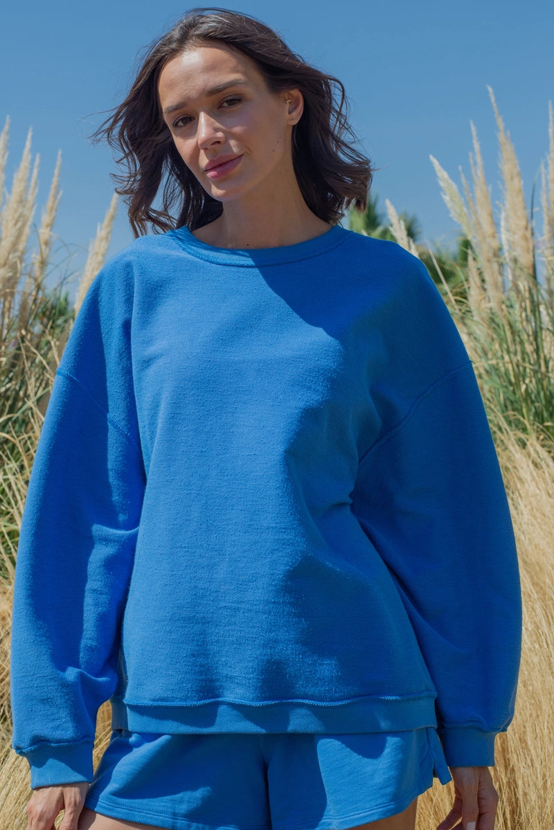 Polerones mujer Azul - Reversible Oversized Crew-Pacific Blue | La Forza Athletica