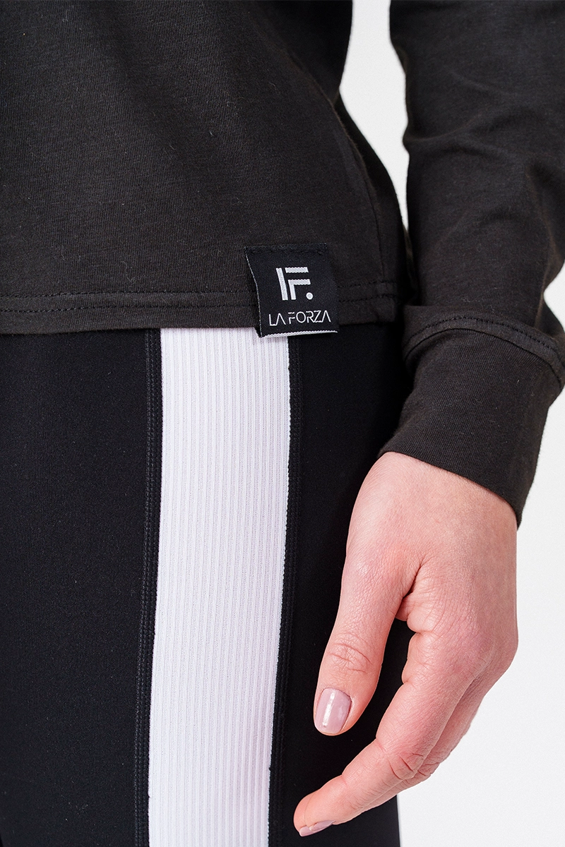 Poleras mujer Negro - Supima Long Sleeve-Stone Black | La Forza Athletica