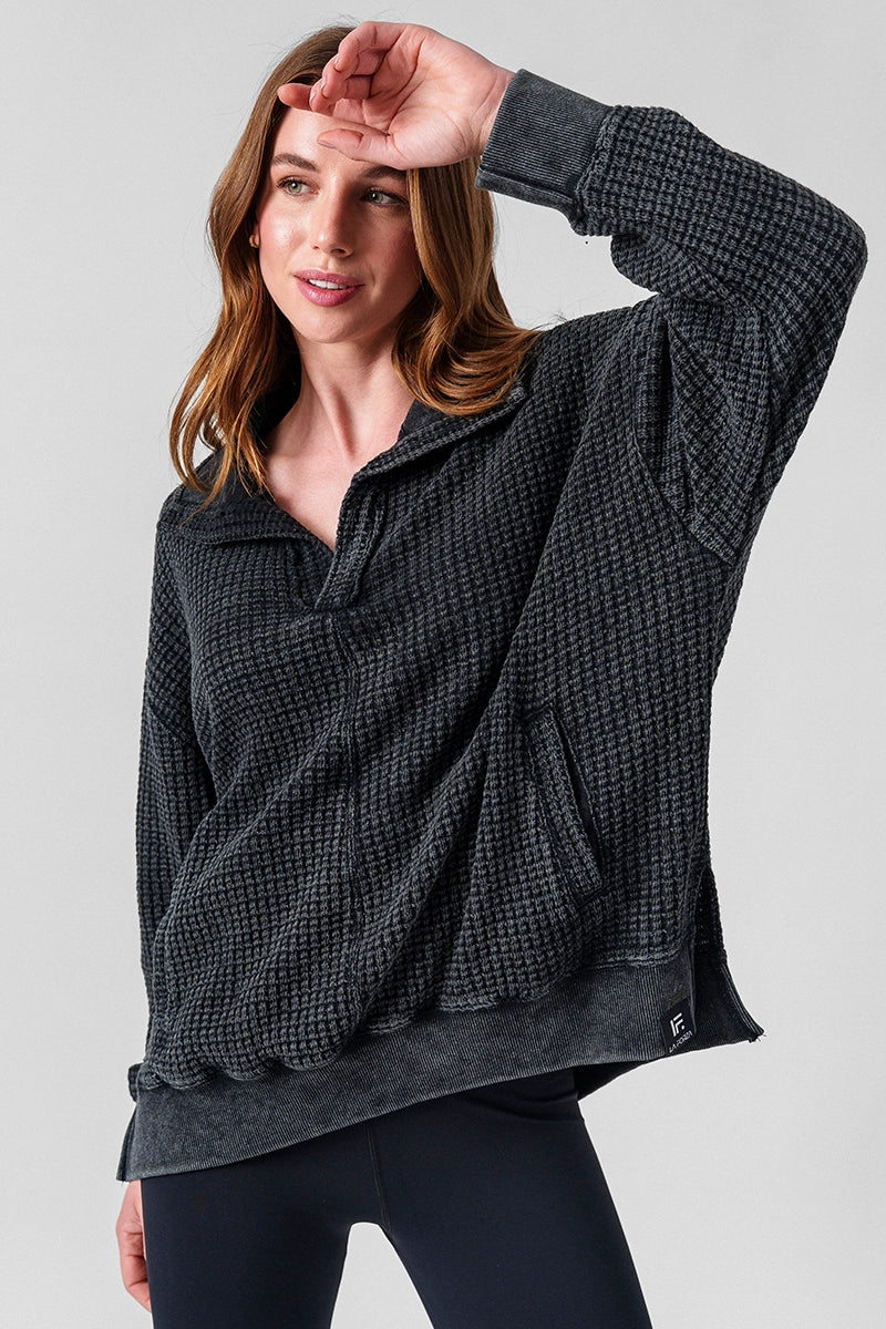 Polerones mujer Negro - La Forza Athletica Polerón Mujer La Jolla Waffle Knit - Negro | La Forza Athletica