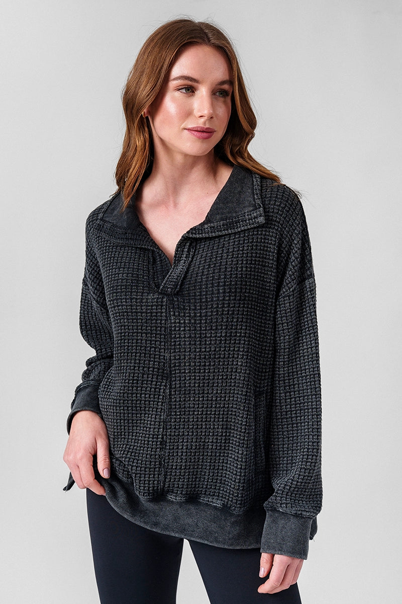 Polerones mujer Negro - La Forza Athletica Polerón Mujer La Jolla Waffle Knit - Negro | La Forza Athletica